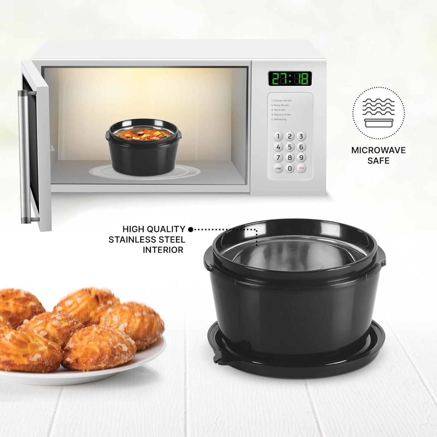 Milton Arista Microwavable Lunch Set with Unisteel Bottle (Inside Stainless Steel Outside Plastic)