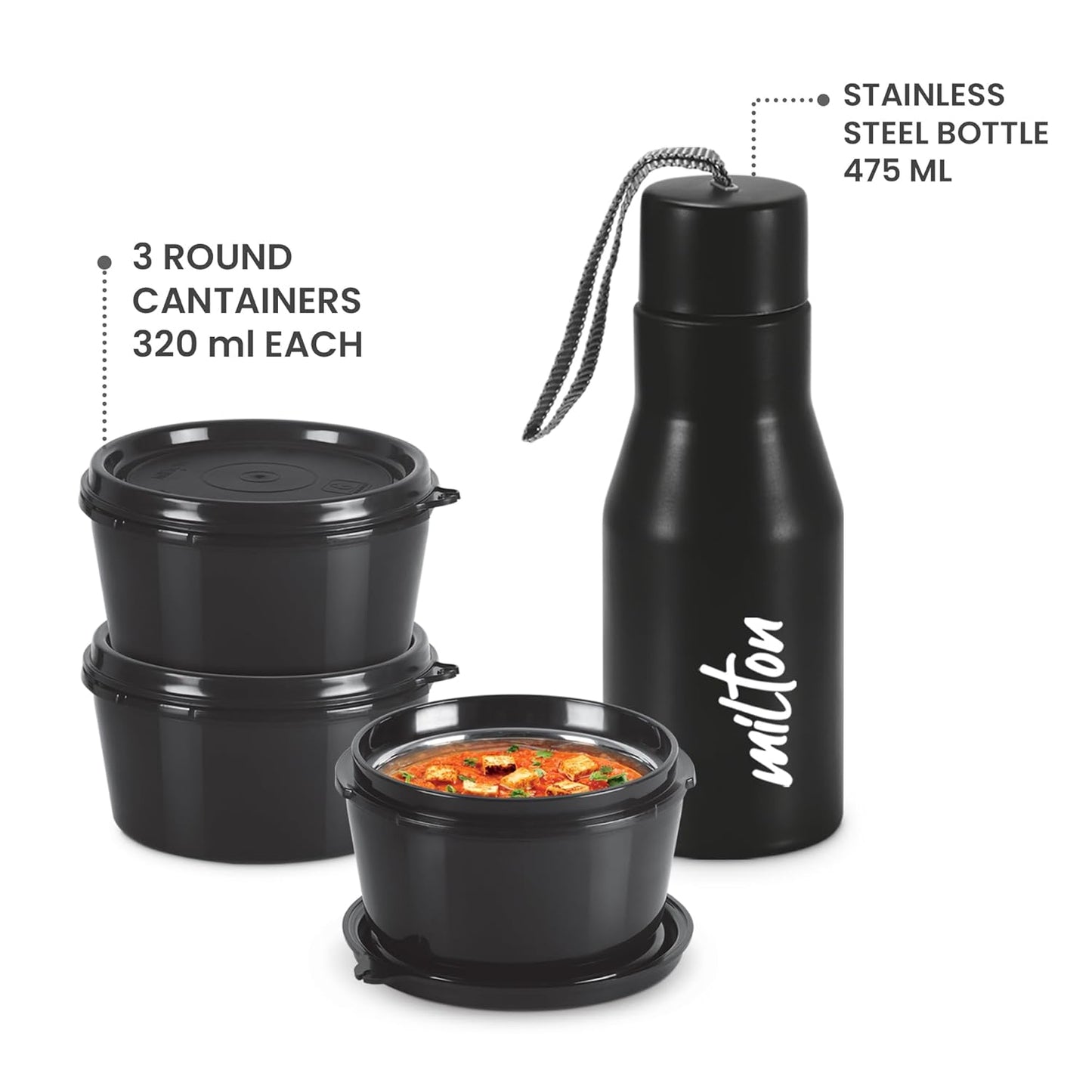 Milton Arista Microwavable Lunch Set with Unisteel Bottle (Inside Stainless Steel Outside Plastic)