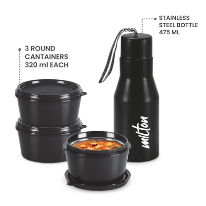 Milton Arista Microwavable Lunch Set with Unisteel Bottle (Inside Stainless Steel Outside Plastic)