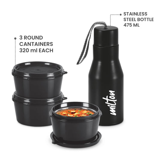 Milton Arista Microwavable Lunch Set with Unisteel Bottle (Inside Stainless Steel Outside Plastic)