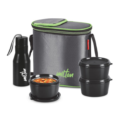 Milton Arista Microwavable Lunch Set with Unisteel Bottle (Inside Stainless Steel Outside Plastic)