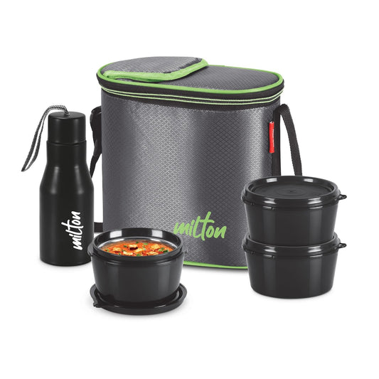 Milton Arista Microwavable Lunch Set with Unisteel Bottle (Inside Stainless Steel Outside Plastic)