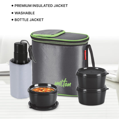 Milton Arista Microwavable Lunch Set with Unisteel Bottle (Inside Stainless Steel Outside Plastic)