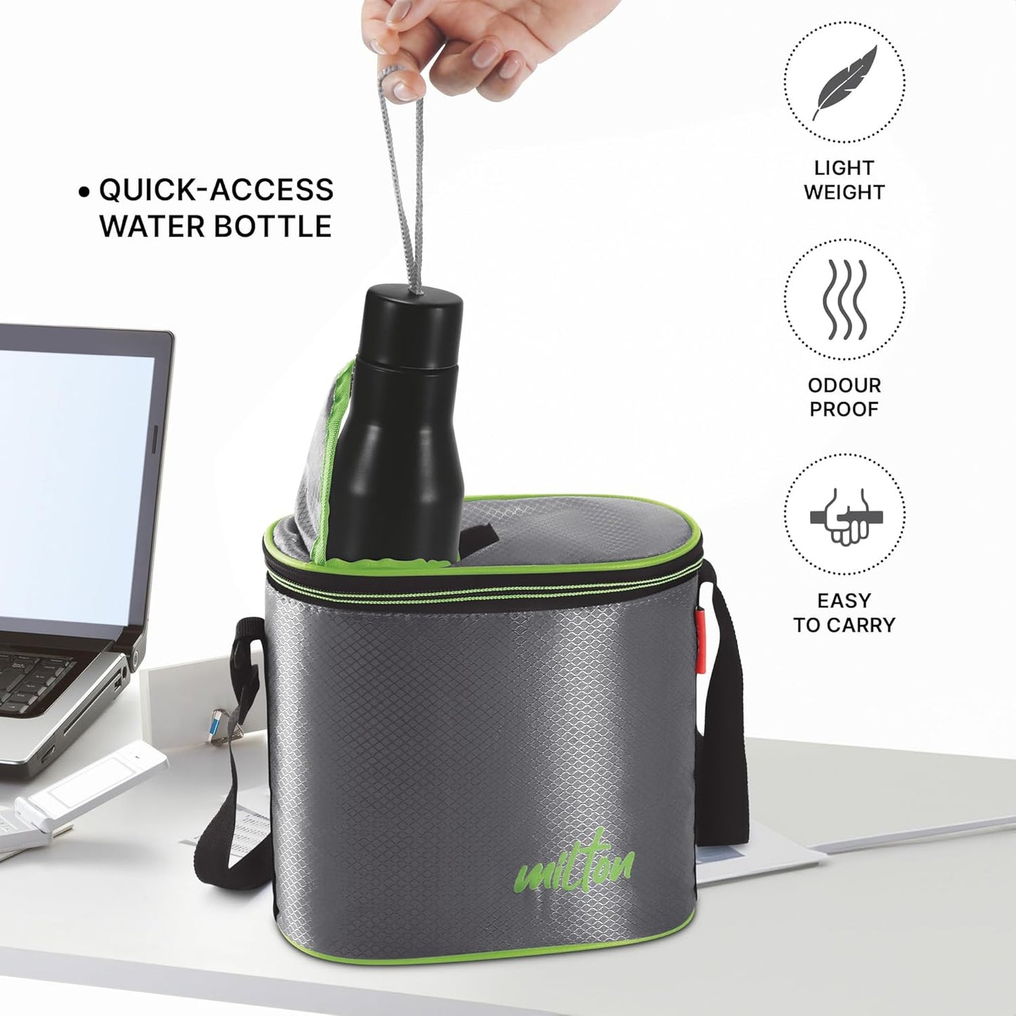 Milton Arista Microwavable Lunch Set with Unisteel Bottle (Inside Stainless Steel Outside Plastic)