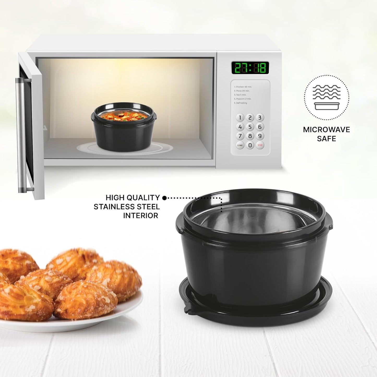 Milton Arista Microwavable Lunch Set with Unisteel Bottle (Inside Stainless Steel Outside Plastic)