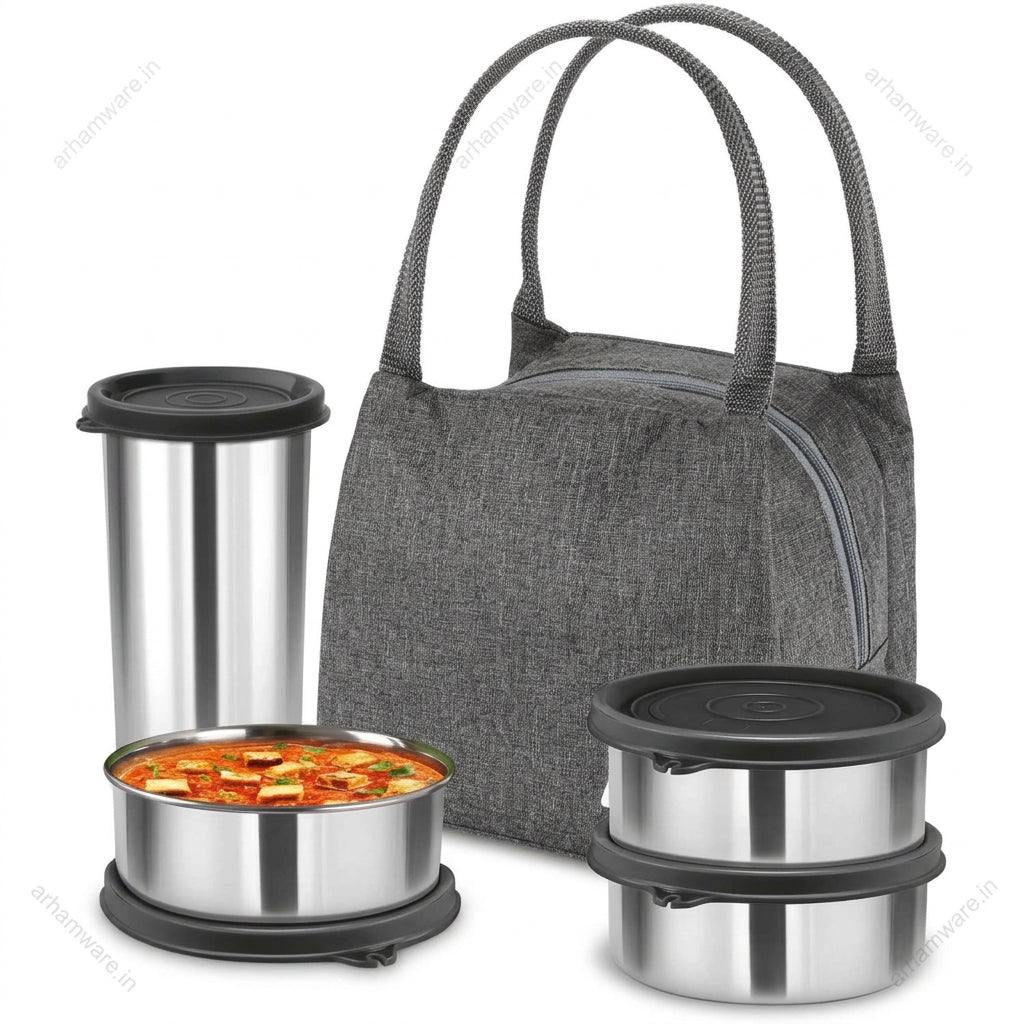 Milton Bling Bag Lunch Set with 3 * 320 ml Containers, 1 * 380 ml Tumbler, Liquid-tight Seals and Insulated Bag