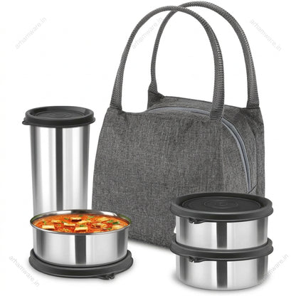 Milton Bling Bag Lunch Set with 3 * 320 ml Containers, 1 * 380 ml Tumbler, Liquid-tight Seals and Insulated Bag