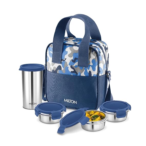 Milton Camo Feast Stainless Steel Lunch Set with 3*300ml Containers, 1*400ml Tumbler and 1 Bag