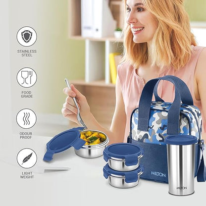 Milton Camo Feast Stainless Steel Lunch Set with 3*300ml Containers, 1*400ml Tumbler and 1 Bag