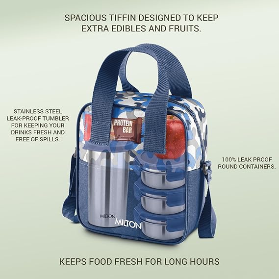 Milton Camo Feast Stainless Steel Lunch Set with 3*300ml Containers, 1*400ml Tumbler and 1 Bag