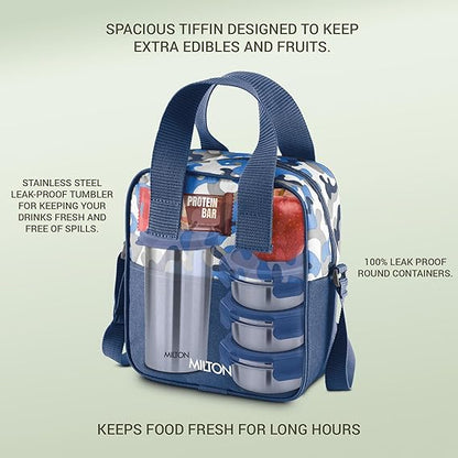 Milton Camo Feast Stainless Steel Lunch Set with 3*300ml Containers, 1*400ml Tumbler and 1 Bag