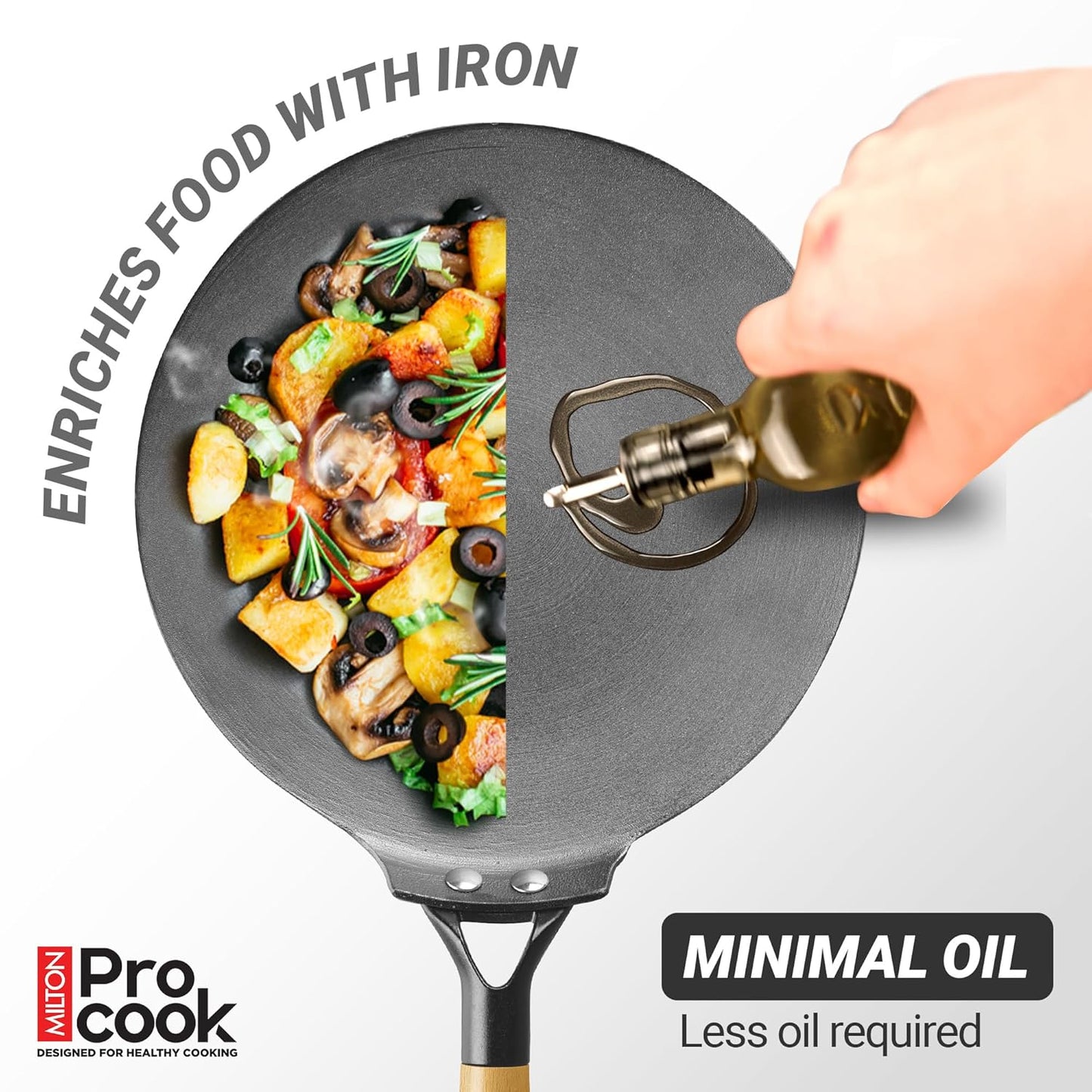 Milton Procook Cast Iron Concave Tawa with Enamel Coating