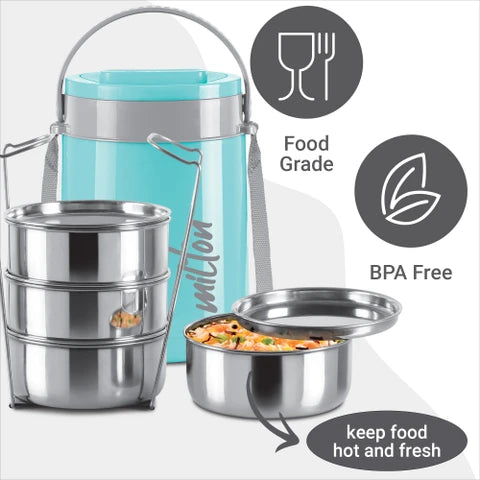 Milton Classic Tiffin with 4*300ml Stainless Steel Stackable Containers and Outer Case