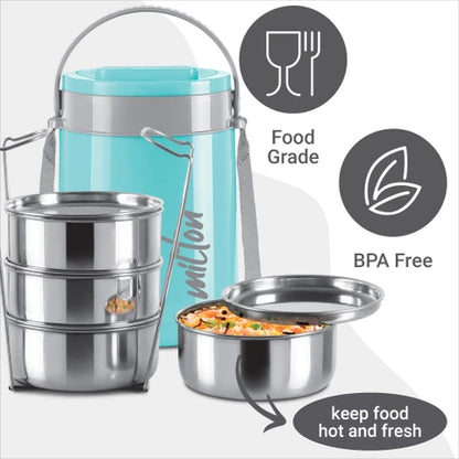Milton Classic Tiffin with 4*300ml Stainless Steel Stackable Containers and Outer Case