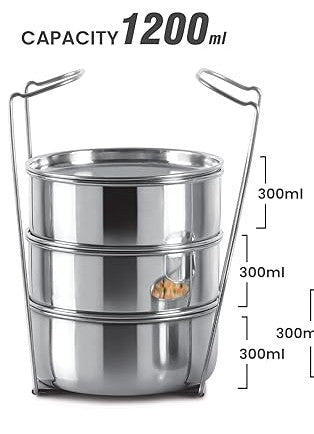 Milton Classic Tiffin with 4*300ml Stainless Steel Stackable Containers and Outer Case