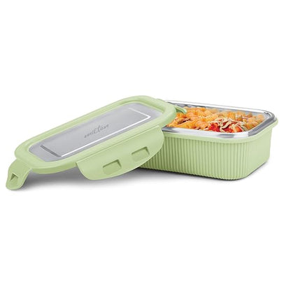 Milton Cool Touch Rectangular Lunch Containers - Plastic Outside Steel Inside Microwavable without Lid - Random Colors