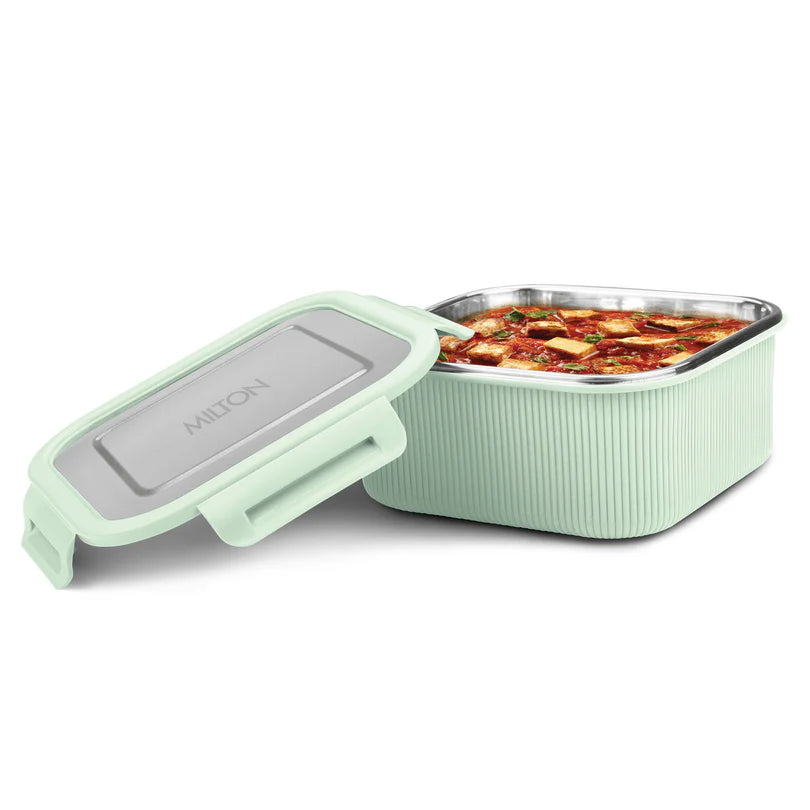 Milton Cool Touch Square Lunch Container -  Plastic Outside Steel Inside Microwavable without Lid - Random Colors