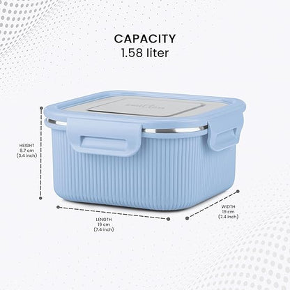 Milton Cool Touch Square Lunch Container -  Plastic Outside Steel Inside Microwavable without Lid - Random Colors