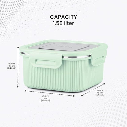 Milton Cool Touch Square Lunch Container -  Plastic Outside Steel Inside Microwavable without Lid - Random Colors