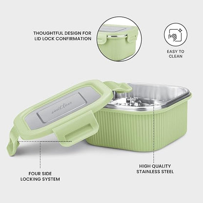 Milton Cool Touch Square Lunch Container -  Plastic Outside Steel Inside Microwavable without Lid - Random Colors
