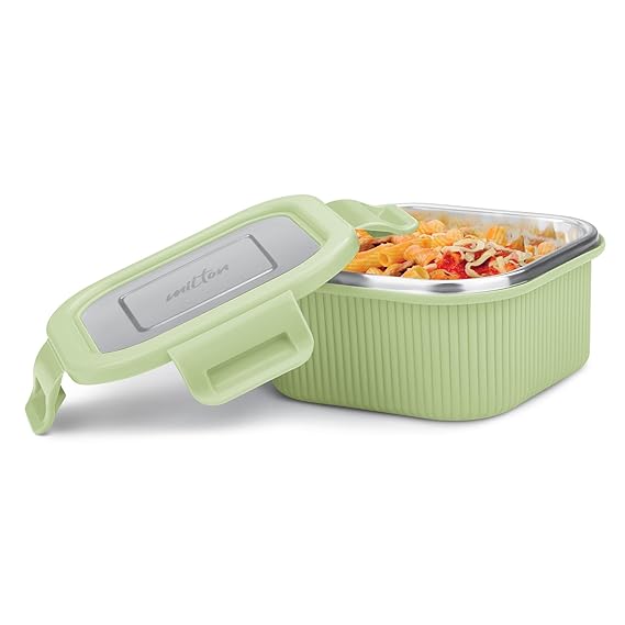 Milton Cool Touch Square Lunch Container -  Plastic Outside Steel Inside Microwavable without Lid - Random Colors
