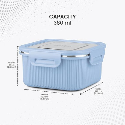 Milton Cool Touch Square Lunch Container -  Plastic Outside Steel Inside Microwavable without Lid - Random Colors
