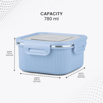 Milton Cool Touch Square Lunch Container -  Plastic Outside Steel Inside Microwavable without Lid - Random Colors