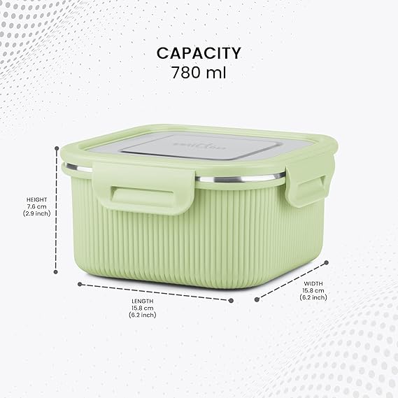 Milton Cool Touch Square Lunch Container -  Plastic Outside Steel Inside Microwavable without Lid - Random Colors