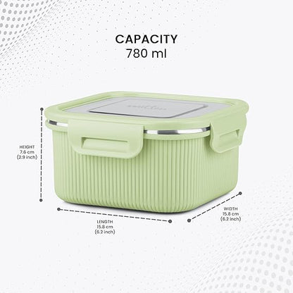 Milton Cool Touch Square Lunch Container -  Plastic Outside Steel Inside Microwavable without Lid - Random Colors