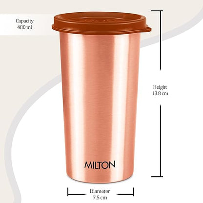 Milton Copper Tumbler 500 with Liquid-Tight Lid Set of 2 (Lid - Random Colors)