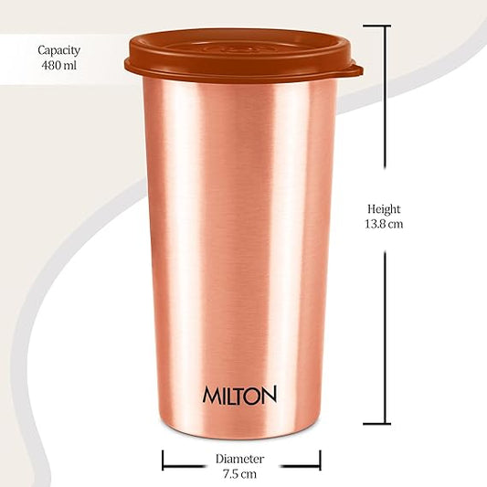 Milton Copper Tumbler 500 with Liquid-Tight Lid Set of 2 (Lid - Random Colors)