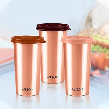 Milton Copper Tumbler 500 with Liquid-Tight Lid Set of 2 (Lid - Random Colors)