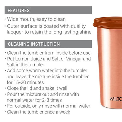 Milton Copper Tumbler 500 with Liquid-Tight Lid Set of 2 (Lid - Random Colors)