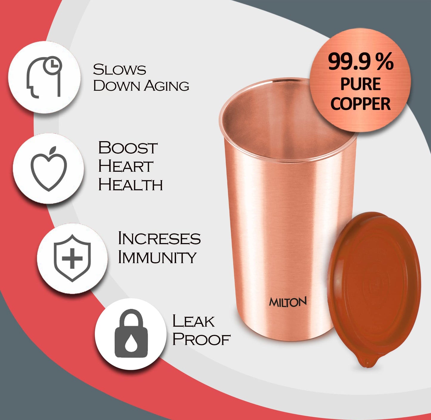 Milton Copper Tumbler 500 with Liquid-Tight Lid Set of 2 (Lid - Random Colors)