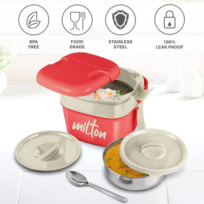 Milton Cubic Big Tiffin Box Outside Plastic Inside Stainless Steel with Inner Container