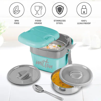 Milton Cubic Big Tiffin Box Outside Plastic Inside Stainless Steel with Inner Container