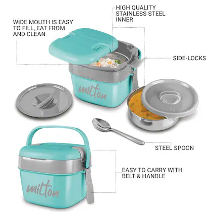 Milton Cubic Big Tiffin Box Outside Plastic Inside Stainless Steel with Inner Container