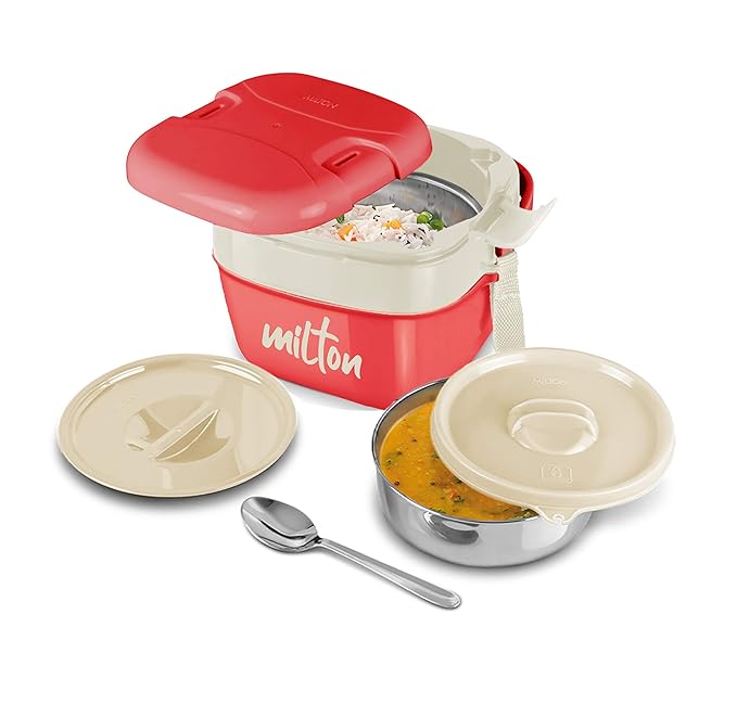 Milton Cubic Small Tiffin Box Outside Plastic Inside Stainless Steel with Inner Container