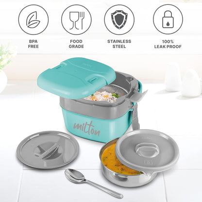 Milton Cubic Small Tiffin Box Outside Plastic Inside Stainless Steel with Inner Container