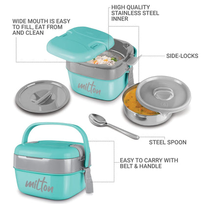 Milton Cubic Small Tiffin Box Outside Plastic Inside Stainless Steel with Inner Container