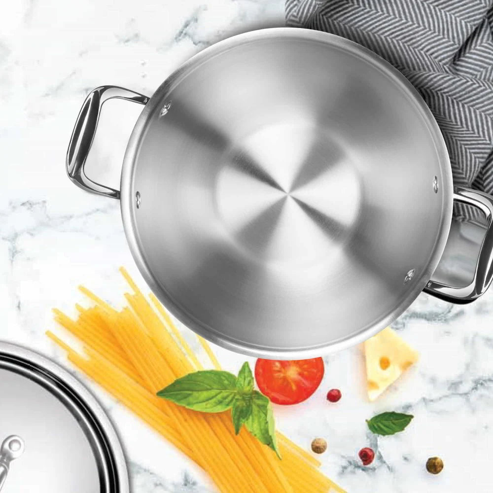 Miton Procook Tri-Ply Steel Deep Kadhai with Stainless Steel Lid