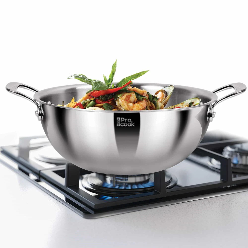 Miton Procook Tri-Ply Steel Deep Kadhai with Stainless Steel Lid