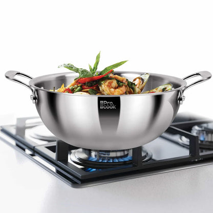 Miton Procook Tri-Ply Steel Deep Kadhai with Stainless Steel Lid