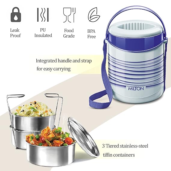 Milton Econa II Stainless Steel with 3*300ml Stackable Lunch Container and Outer Case