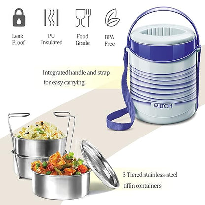Milton Econa II Stainless Steel with 3*300ml Stackable Lunch Container and Outer Case