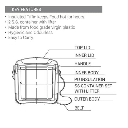 Milton Econa II Stainless Steel with 2*300ml Stackable Lunch Container and Outer Case