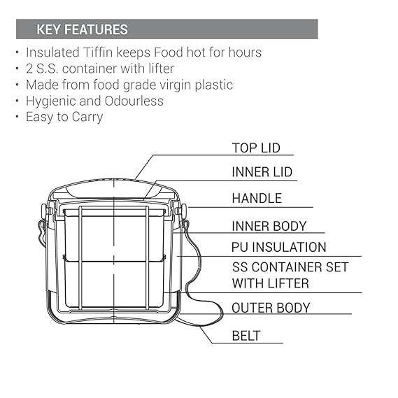 Milton Econa II Stainless Steel with 2*300ml Stackable Lunch Container and Outer Case