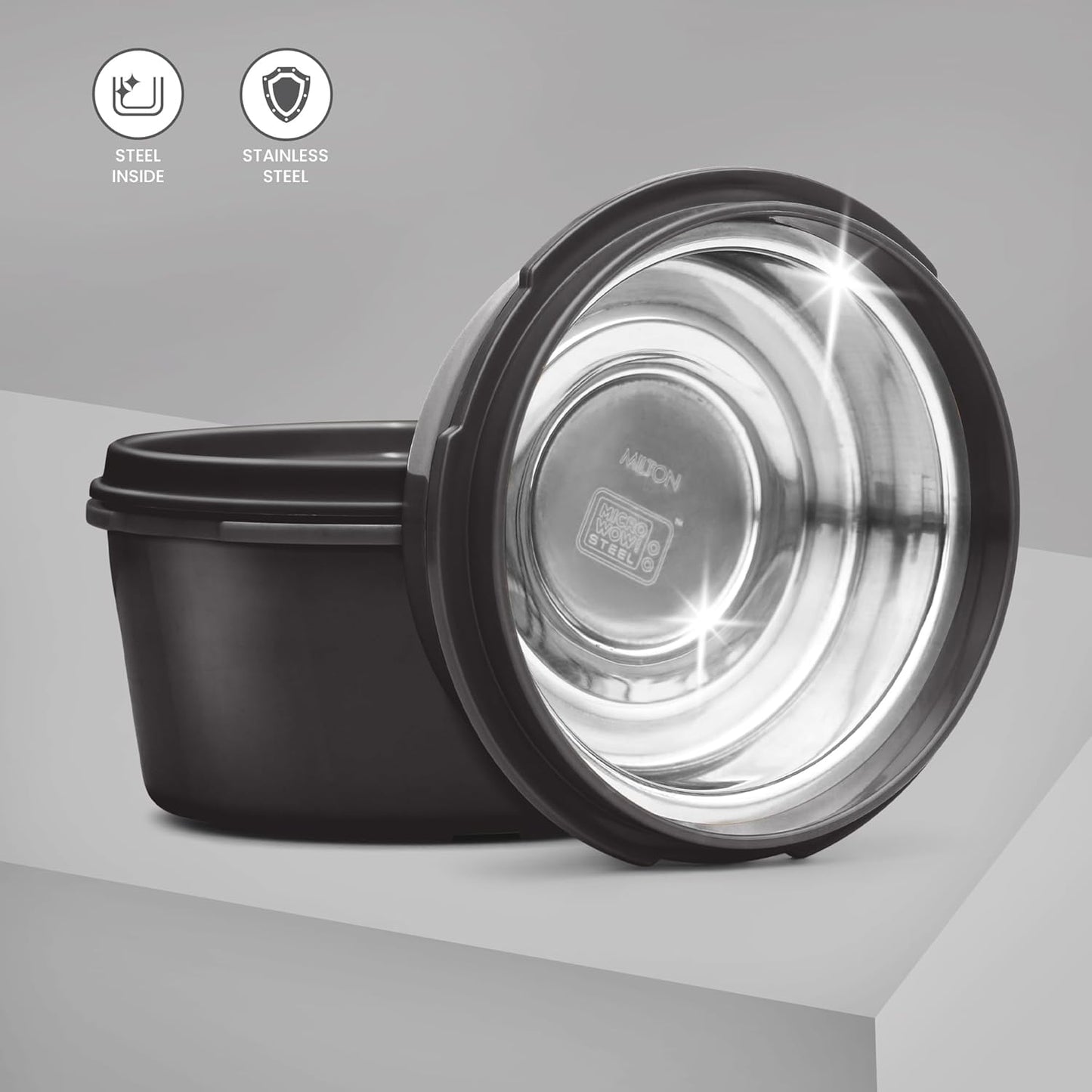 Milton Flexi Tiffin 2+1 Set Of 3 Outside Plastic Inside Stainless Steel Microwavable Container with Bag