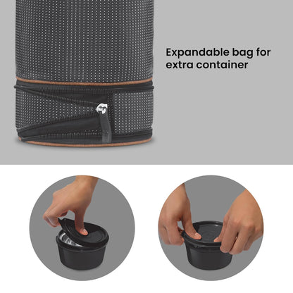 Milton Flexi Tiffin 2+1 Set Of 3 Outside Plastic Inside Stainless Steel Microwavable Container with Bag