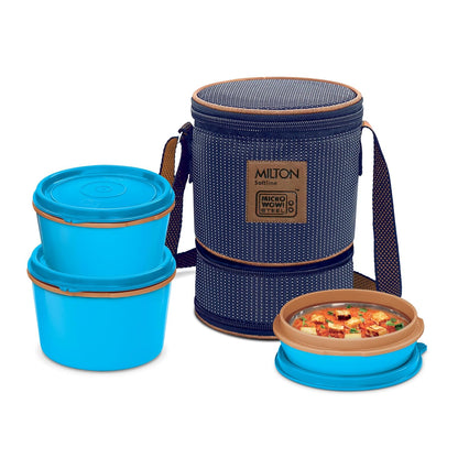 Milton Flexi Tiffin 2+1 Set Of 3 Outside Plastic Inside Stainless Steel Microwavable Container with Bag